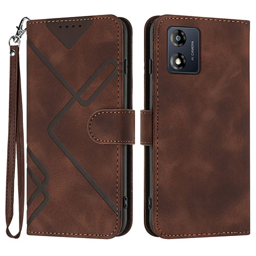 Leather Case Stands Flip Cover Holder YX2 for Motorola Moto E13 Brown