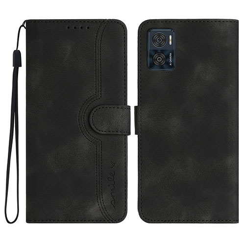 Leather Case Stands Flip Cover Holder YX2 for Motorola Moto E22 Black