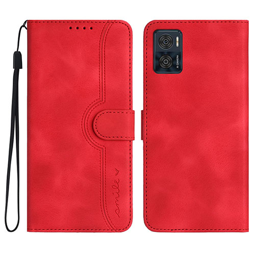 Leather Case Stands Flip Cover Holder YX2 for Motorola Moto E22 Red