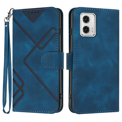 Leather Case Stands Flip Cover Holder YX2 for Motorola Moto G53 5G Blue