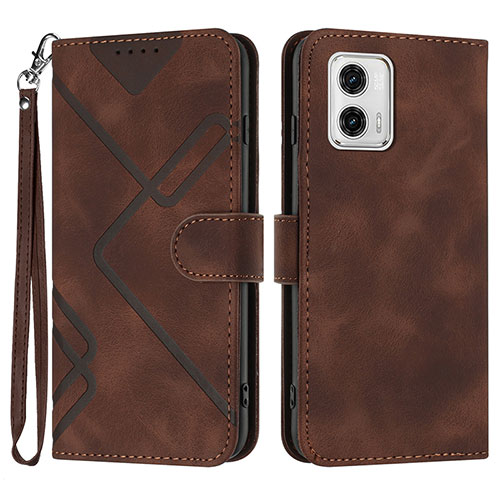 Leather Case Stands Flip Cover Holder YX2 for Motorola Moto G53j 5G Brown