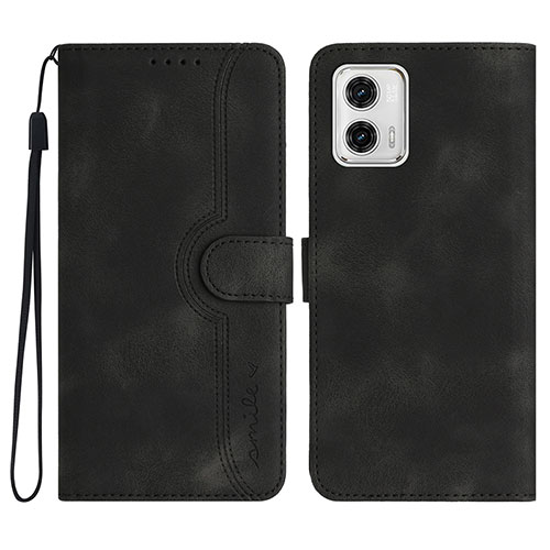 Leather Case Stands Flip Cover Holder YX2 for Motorola Moto G73 5G Black