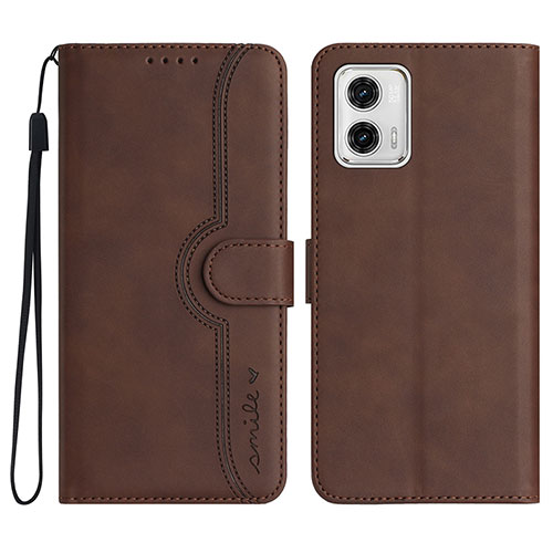 Leather Case Stands Flip Cover Holder YX2 for Motorola Moto G73 5G Brown