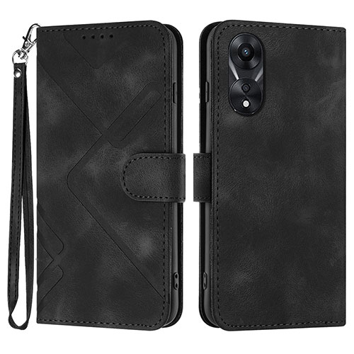 Leather Case Stands Flip Cover Holder YX2 for Oppo A18 Black