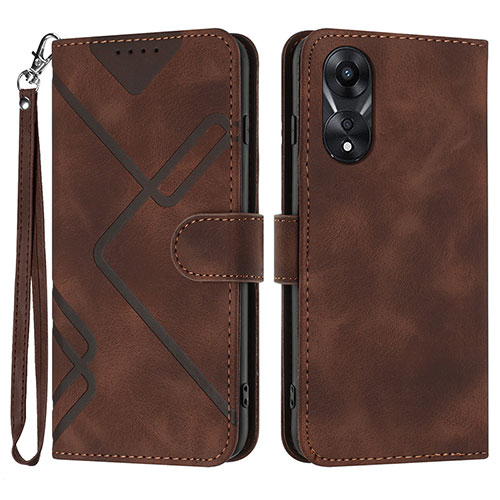 Leather Case Stands Flip Cover Holder YX2 for Oppo A58 4G Brown