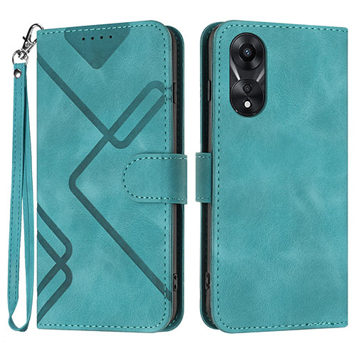 Leather Case Stands Flip Cover Holder YX2 for Oppo A58 4G Green