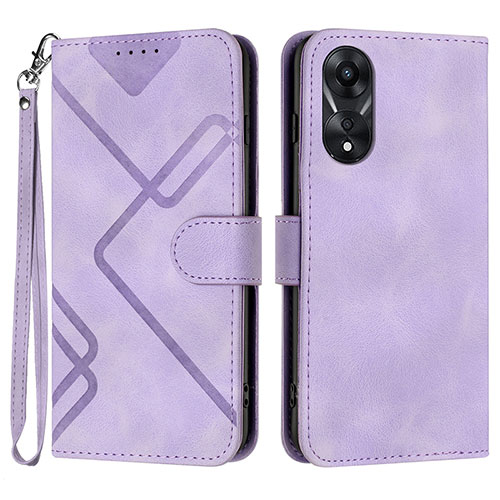 Leather Case Stands Flip Cover Holder YX2 for Oppo A58 4G Purple