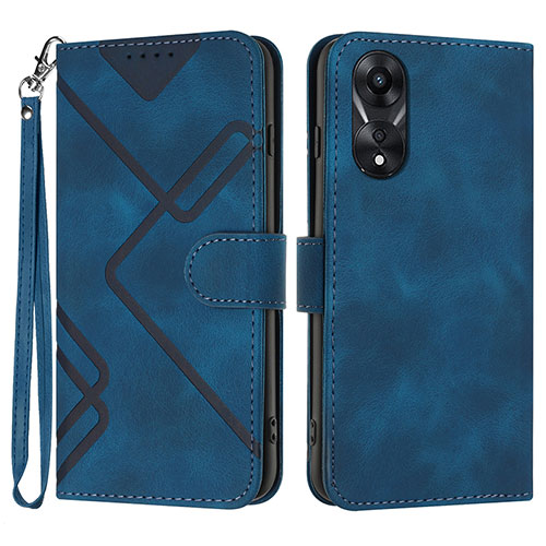 Leather Case Stands Flip Cover Holder YX2 for Oppo A78 4G Blue