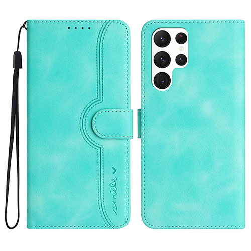 Leather Case Stands Flip Cover Holder YX2 for Samsung Galaxy S22 Ultra 5G Green