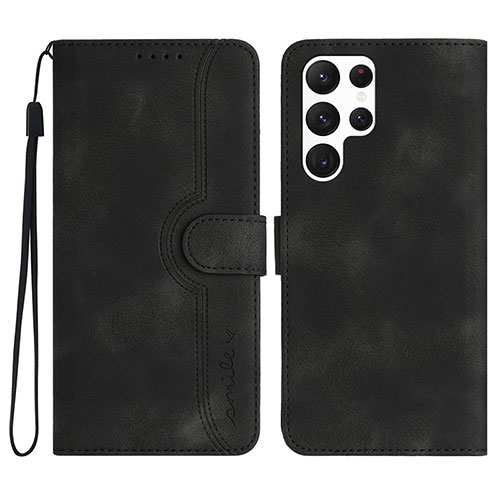 Leather Case Stands Flip Cover Holder YX2 for Samsung Galaxy S24 Ultra 5G Black