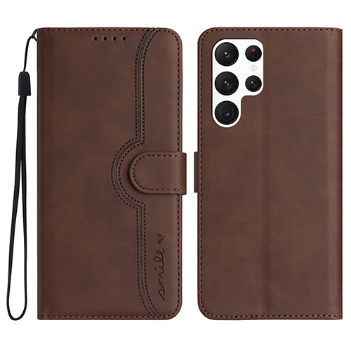 Leather Case Stands Flip Cover Holder YX2 for Samsung Galaxy S24 Ultra 5G Brown