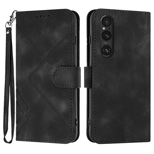 Leather Case Stands Flip Cover Holder YX2 for Sony Xperia 1 V Black