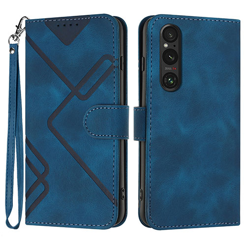 Leather Case Stands Flip Cover Holder YX2 for Sony Xperia 1 V Blue