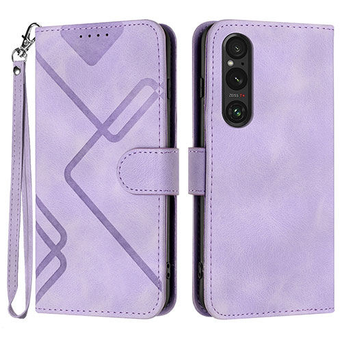 Leather Case Stands Flip Cover Holder YX2 for Sony Xperia 1 V Purple