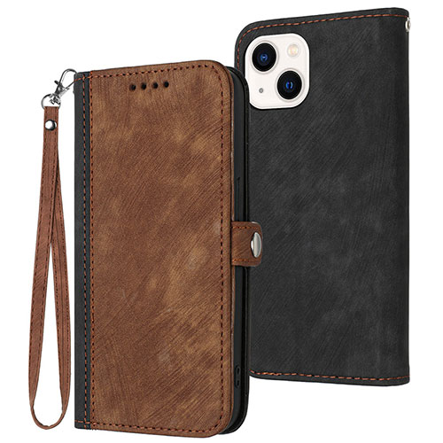 Leather Case Stands Flip Cover Holder YX3 for Apple iPhone 13 Brown