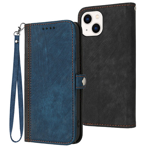 Leather Case Stands Flip Cover Holder YX3 for Apple iPhone 14 Blue