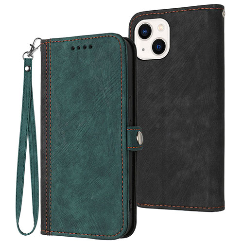 Leather Case Stands Flip Cover Holder YX3 for Apple iPhone 15 Plus Green