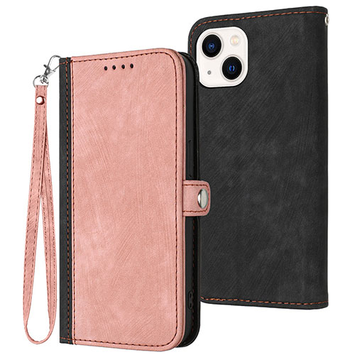 Leather Case Stands Flip Cover Holder YX3 for Apple iPhone 15 Rose Gold