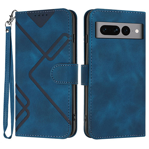 Leather Case Stands Flip Cover Holder YX3 for Google Pixel 7 Pro 5G Blue