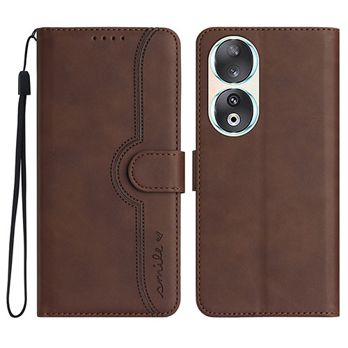 Leather Case Stands Flip Cover Holder YX3 for Huawei Honor 90 5G Brown