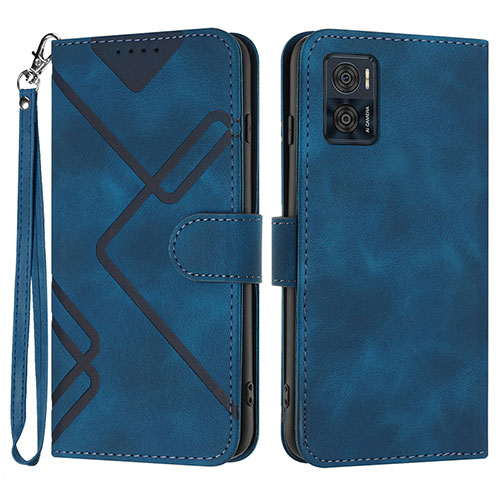 Leather Case Stands Flip Cover Holder YX3 for Motorola Moto E22 Blue