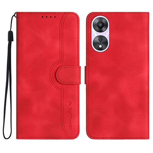 Leather Case Stands Flip Cover Holder YX3 for Oppo A18 Red