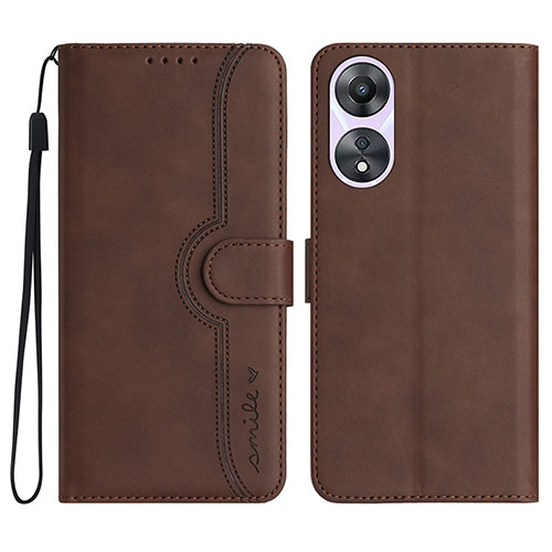Leather Case Stands Flip Cover Holder YX3 for Oppo A58 4G Brown