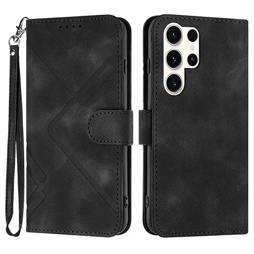 Leather Case Stands Flip Cover Holder YX3 for Samsung Galaxy S22 Ultra 5G Black