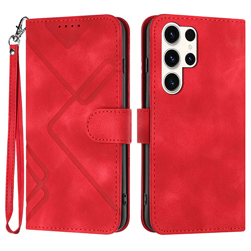 Leather Case Stands Flip Cover Holder YX3 for Samsung Galaxy S22 Ultra 5G Red