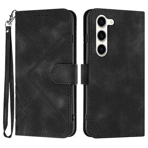 Leather Case Stands Flip Cover Holder YX3 for Samsung Galaxy S23 Plus 5G Black