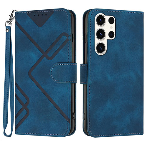 Leather Case Stands Flip Cover Holder YX3 for Samsung Galaxy S23 Ultra 5G Blue