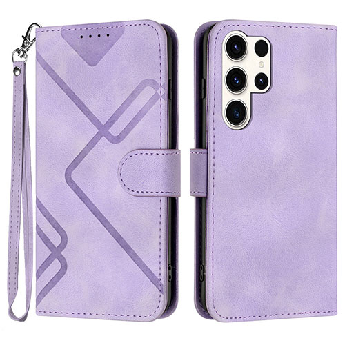 Leather Case Stands Flip Cover Holder YX3 for Samsung Galaxy S23 Ultra 5G Purple