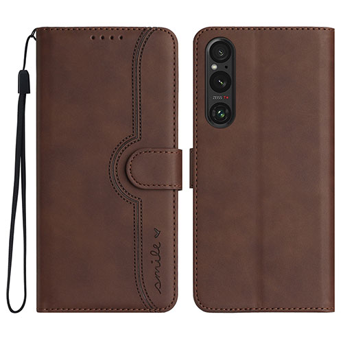 Leather Case Stands Flip Cover Holder YX3 for Sony Xperia 1 V Brown