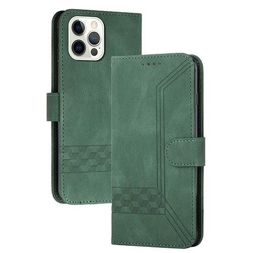 Leather Case Stands Flip Cover Holder YX4 for Apple iPhone 13 Pro Max Green