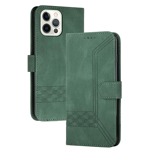 Leather Case Stands Flip Cover Holder YX4 for Apple iPhone 14 Pro Max Green