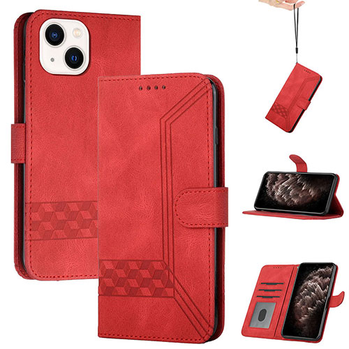 Leather Case Stands Flip Cover Holder YX4 for Apple iPhone 15 Red