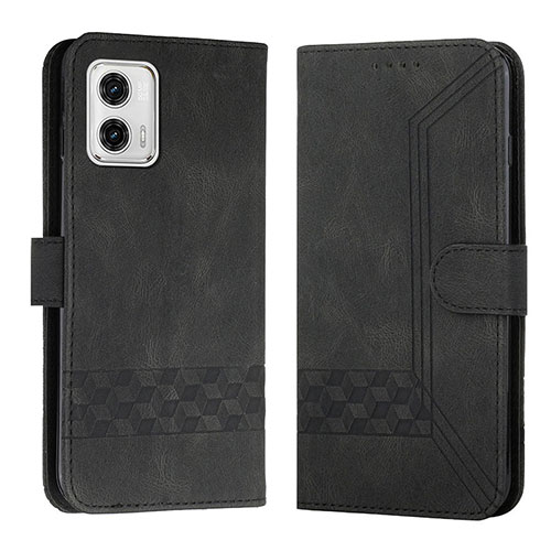 Leather Case Stands Flip Cover Holder YX4 for Motorola Moto G53 5G Black