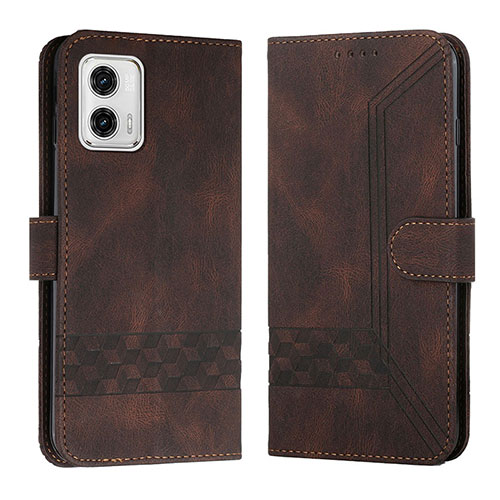 Leather Case Stands Flip Cover Holder YX4 for Motorola Moto G53y 5G Brown