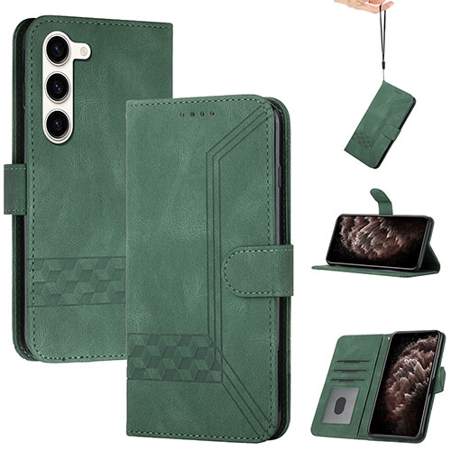 Leather Case Stands Flip Cover Holder YX4 for Samsung Galaxy S23 5G Green