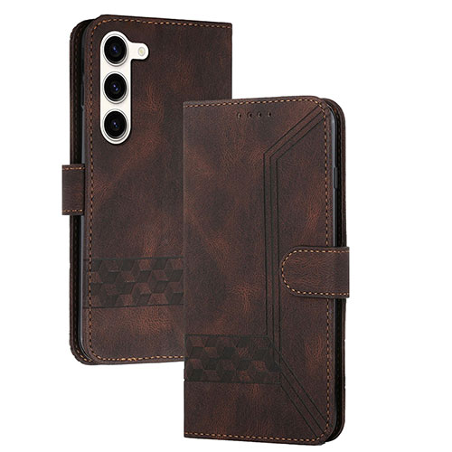 Leather Case Stands Flip Cover Holder YX4 for Samsung Galaxy S25 5G Brown