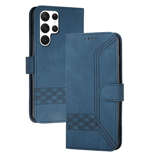 Leather Case Stands Flip Cover Holder YX4 for Samsung Galaxy S25 Ultra 5G Blue