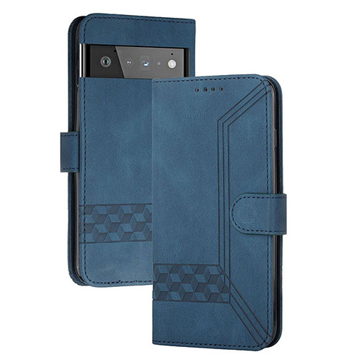 Leather Case Stands Flip Cover Holder YX5 for Google Pixel 6 5G Blue