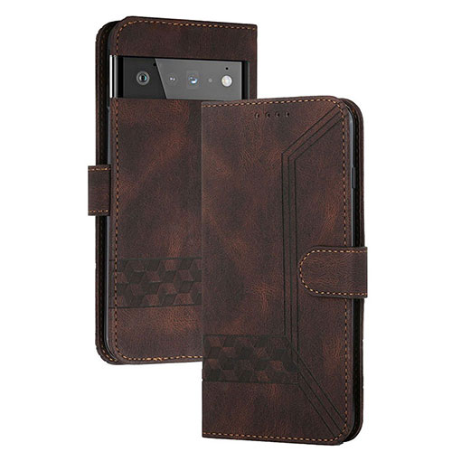 Leather Case Stands Flip Cover Holder YX5 for Google Pixel 6 5G Brown