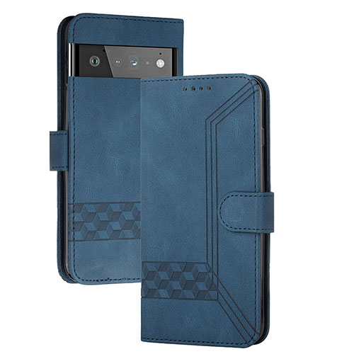 Leather Case Stands Flip Cover Holder YX5 for Google Pixel 6 Pro 5G Blue