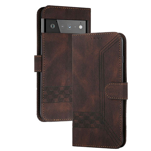 Leather Case Stands Flip Cover Holder YX5 for Google Pixel 6 Pro 5G Brown