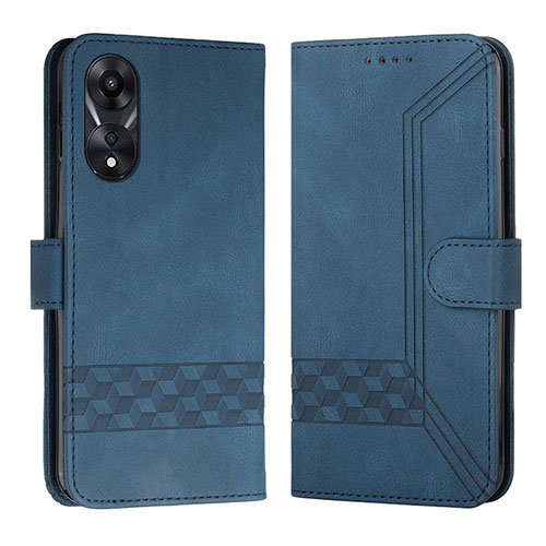 Leather Case Stands Flip Cover Holder YX5 for Oppo A58 4G Blue