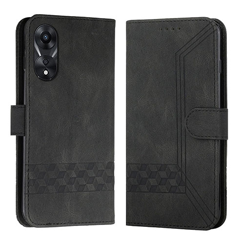 Leather Case Stands Flip Cover Holder YX5 for Oppo A78 4G Black