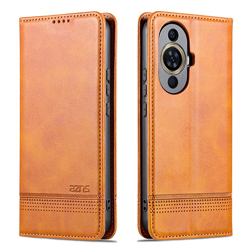 Leather Case Stands Flip Cover Holder YZ1 for Huawei Nova 11 Light Brown