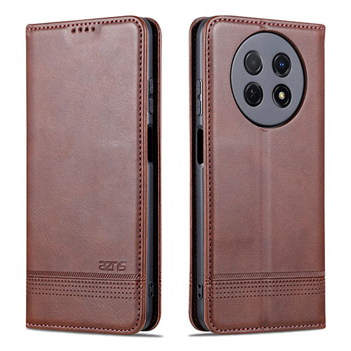 Leather Case Stands Flip Cover Holder YZ1 for Huawei Nova Y91 Brown