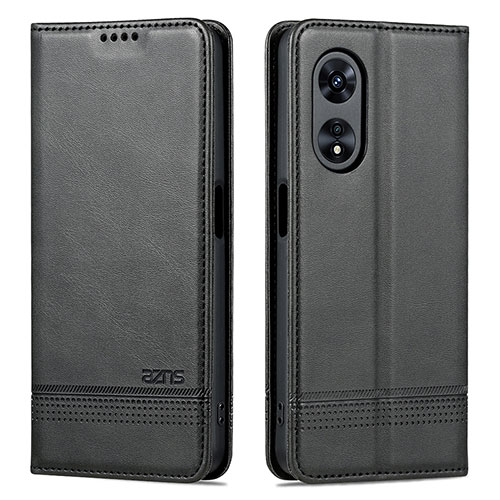 Leather Case Stands Flip Cover Holder YZ1 for Oppo A58 5G Black
